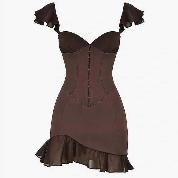 House of CB Dionne Espresso Corset Mini Dress - Picture 5 of 13